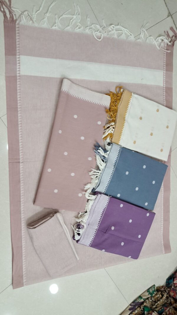 South cotton dress materials With temple boarder and Allover body having weaving dollar buta